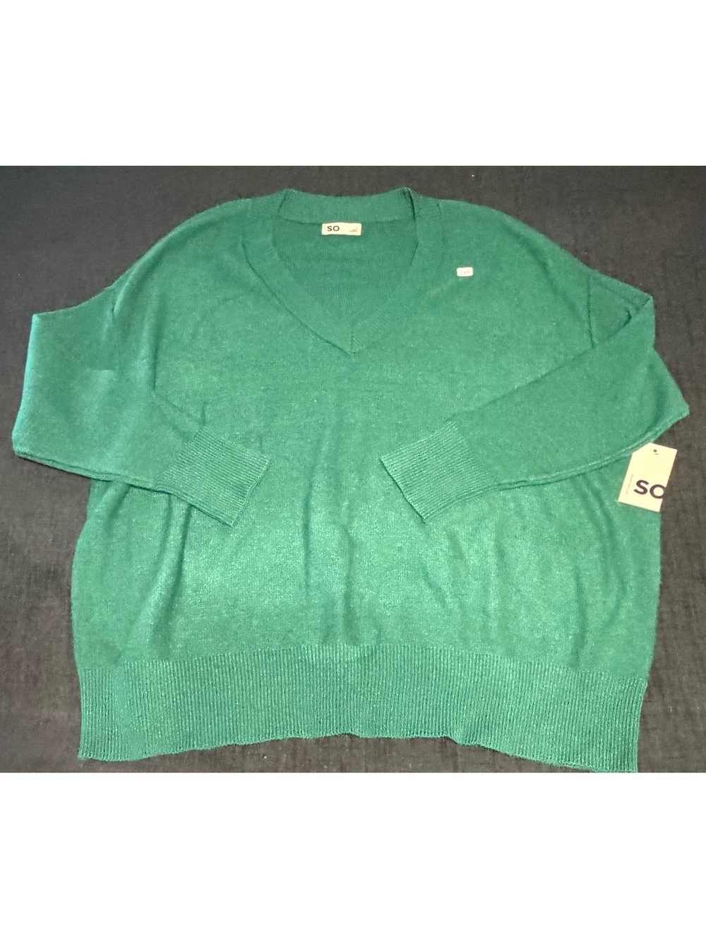 SO Women's Large Green V-Neck Sweater